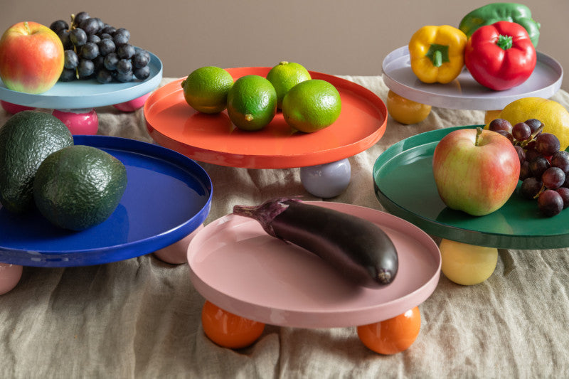 Tray Double Funky Round-Soft blue & Bright pink